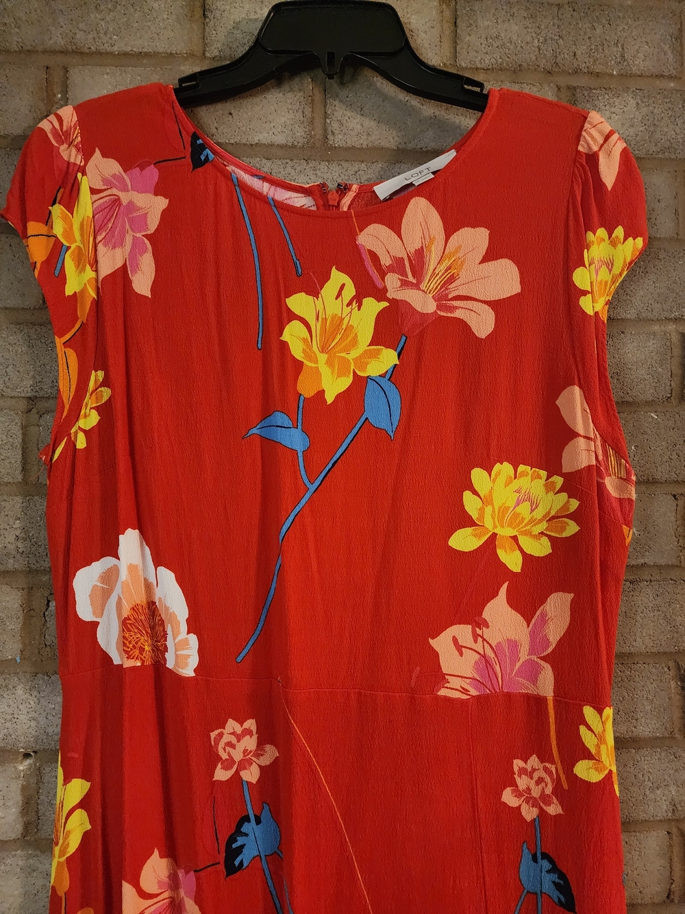 The Loft Tomato Red Floral Cap-Sleeve A-Line Dress - Picture 3 of 9